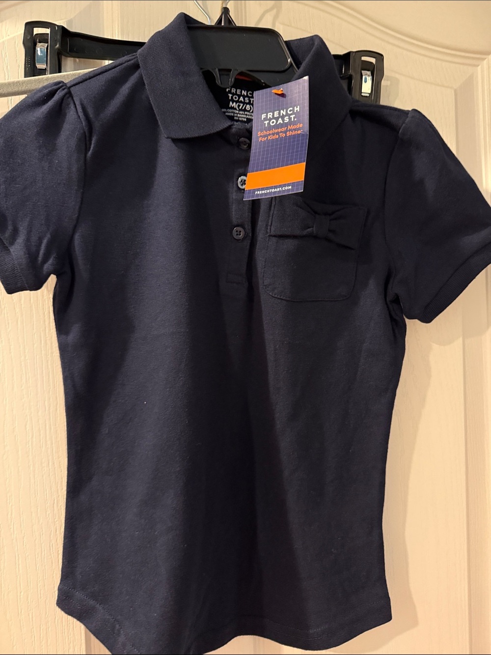 French Toast Navy Girls Polo Shirt with Pocket Bow